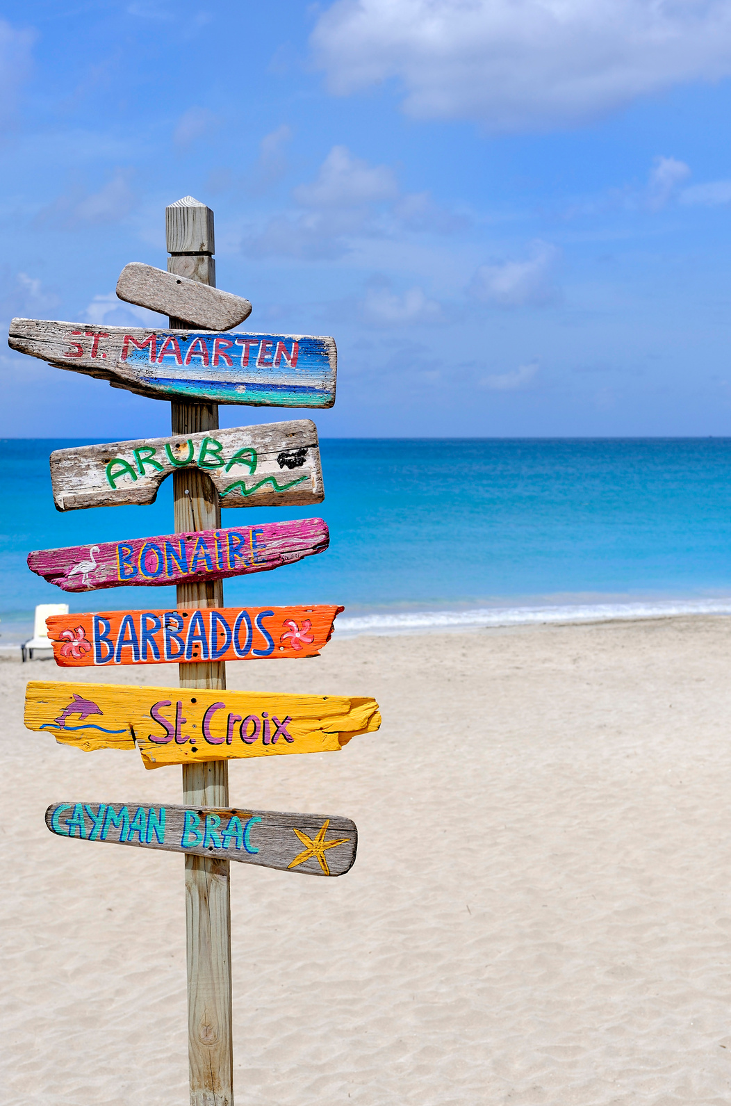 colorful beach sign in Caribbean